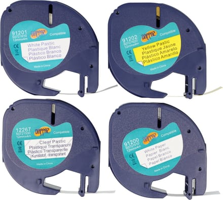 Dappaz - Compatible Dymo Label Tape Set 91201 - 91200 - 91202 - 12267 geschikt voor Dymo Letratag Labelprinter - 12 mm x 4 m - Label Printer