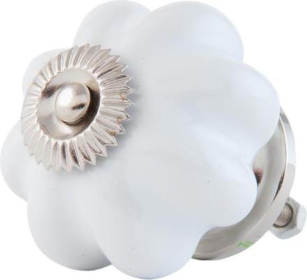 Clayre & Eef Deurknop Ø 4 cm Wit Zilverkleurig Keramiek