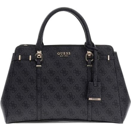 GUESS handtas schoudertas Leona Logo Multi Compartment Satchel Coal Logo donkergrijs
