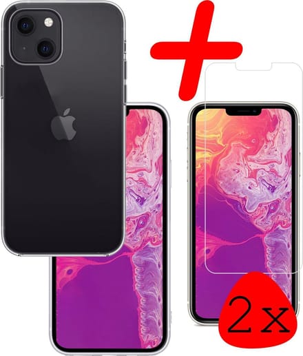 Hoesje Met 2x Screenprotector - Geschikt voor Apple iPhone 13 Mini - Sterk & Shockproof - Back Cover - Siliconen Case - Telefoon Hoes - Transparant