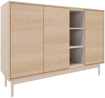 Selsey Layen – Dressoir met 3 deuren en drie open vakken eikenlook / cashmeregrijs, 138 cm