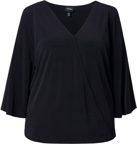 Ulla Popken - Dames - T-shirt wikkellook 3/4-klokmouwen - Zwart - Maat 54+