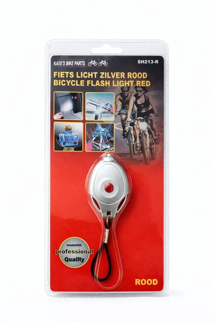 Fiets Achterlicht Rood – LED – Knipper & Continu – Batterij – Zilver