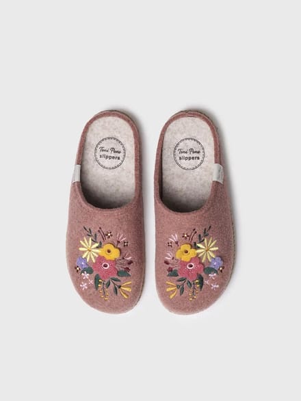 Damesslippers van vilt met bloemen | DELI-EF