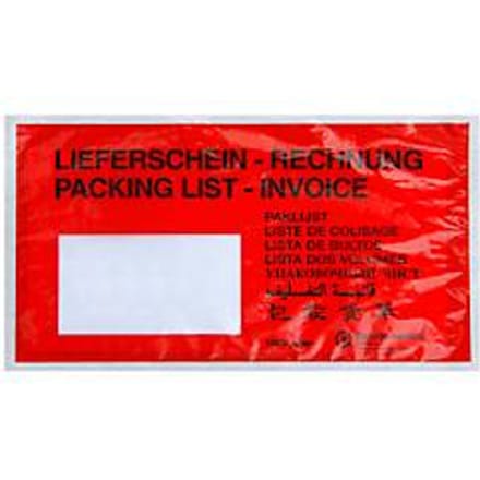 Papieren documentenmap/leveringsbonnenmap SecurePack, DIN lang, venster links, met opdruk, zelfklevend, perkamentpapier, rood, 250 stuks