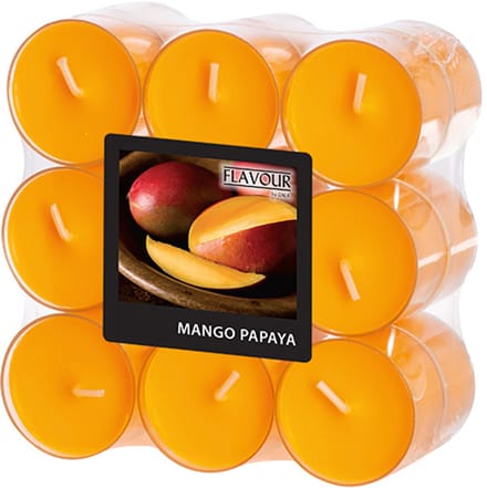 6x 18 GALA Geurkaars Ø 38 mm · 24 mm perzik - Mango-Papaya in behuizing van polycarbonaat