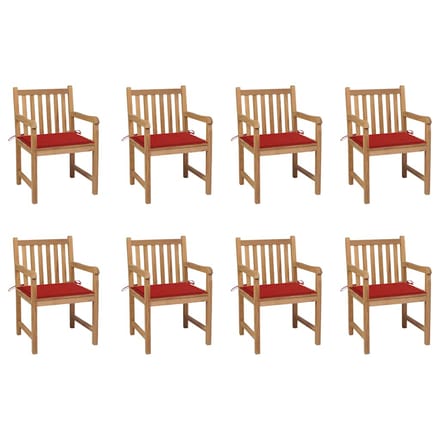 vidaXL - Tuinstoelen - 8 - st - met - rode - kussens - massief - teakhout