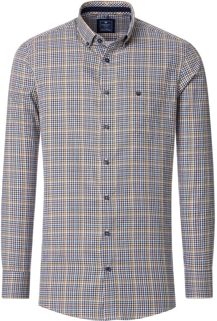 Redmond comfort fit overhemd - Oxford - blauw - wit en geel geruit