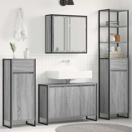 vidaXL - Badkamermeubel - Set - 4 - st - Grijs - Sonoma - Bewerkt - hout