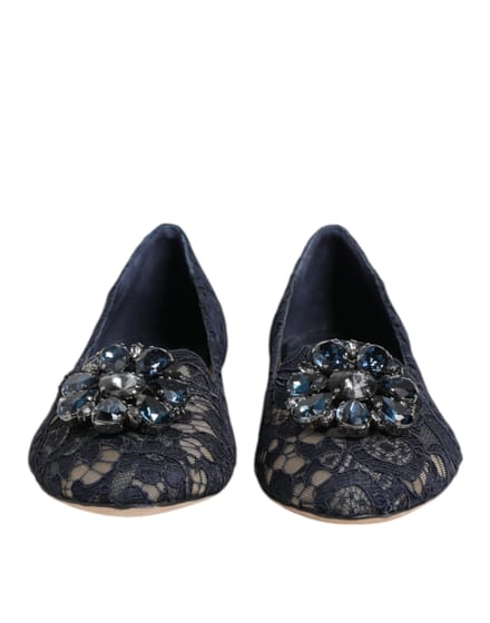 Dolce & Gabbana Blauwe Taormina Kant Kristallen Ballerina's