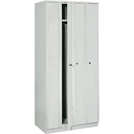 Ruimtebesparende garderobekast, compartimentbreedte 200 mm, afsluitbaar, 4 compartimenten, lichtgrijs