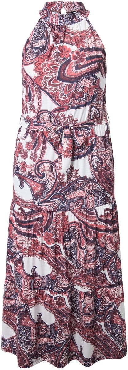 Ulla Popken - Dames - Maxi-jurk boho-motief opstaande kraag volantzoom - Off-white - Maat 46+