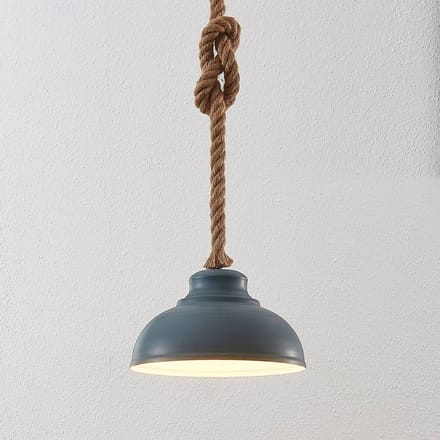 Lindby - hanglamp - 1licht - Metaal, touw - H: 16 cm - E27 - beton