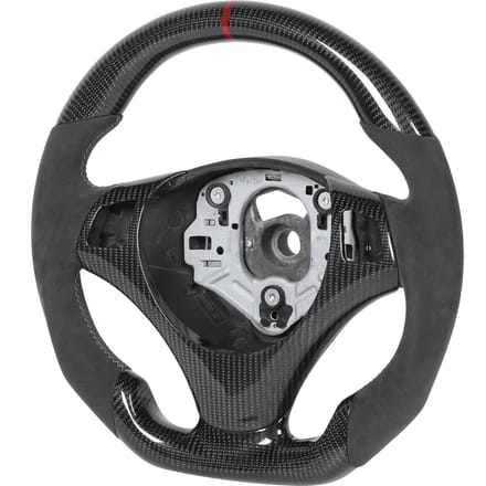 Volant en Fibre de Carbone Suede avec Bande Rouge Adapté pour Série 3 E90 E92 E93 M3 E82 E88 2006 2013 black