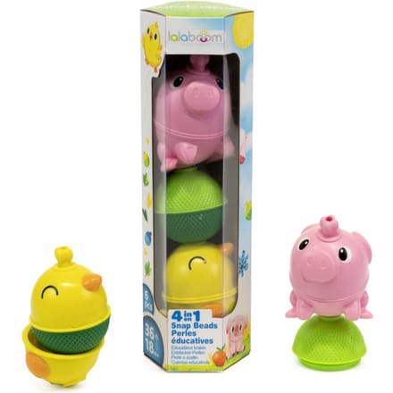 Lalaboom - Constructiespeelgoed - Educatieve kralen - Set dieren kip en varken 6 stuks
