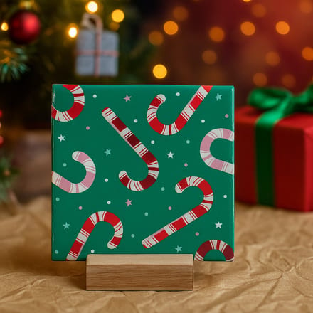 Candycane - Keramische decoratie tegel - Kerst