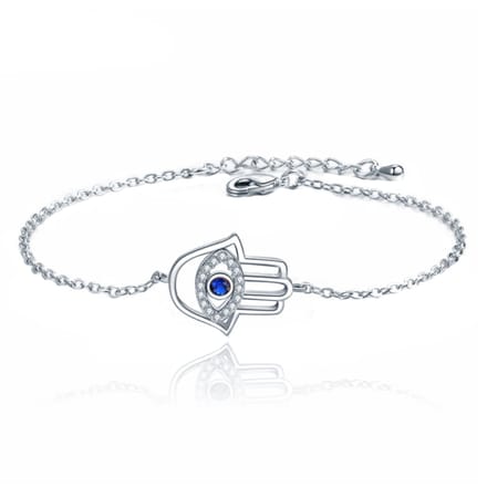 Zilverkleurige Verstelbare Dames Schakelarmband met Fatima Hand en Steentjes