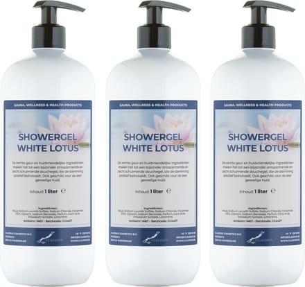 Douchegel White Lotus 1 liter - set van 3 stuks - met gratis pomp - showergel