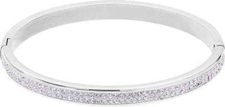 Lucardi Meisjes Bangle met plating - Ovaal - Wit Kristal - Cadeau - Staal - Zilverkleurig