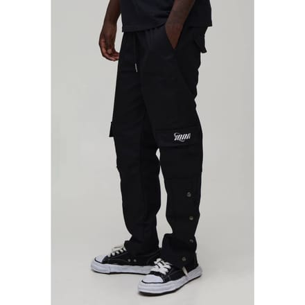 Rechte Cargo Broek Met Drukknopen Aan Zoom Ripstop Met Merkdetails | Black | Size Medium