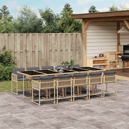 vidaXL - 11-delige - Tuinset - met - kussens - poly - rattan - gemengd - beige