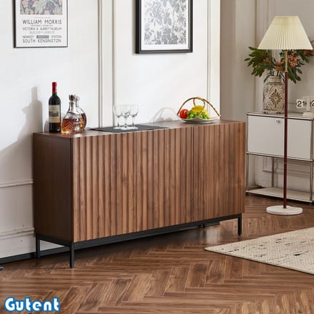 Gutent Dressoir - 150x40x80 cm - Donker - Eiken nerf - Mid-eeuwse decoratie - Golvend 3D ontwerp - Verstelbare planken - Bruin