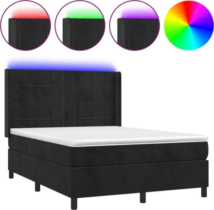 vidaXL - Boxspring - met - matras - en - LED - fluweel - zwart - 140x190 - cm