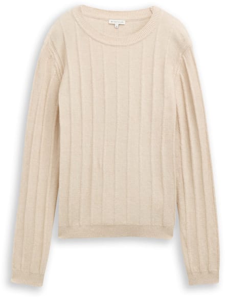 Tom Tailor - Geribbelde gebreide trui met wol - Maat M - sand stone beige melange