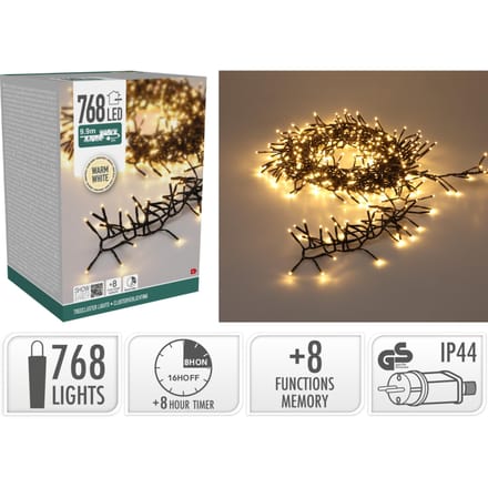 Treecluster Kerstboomverlichting - 768 LED Warm Wit - 990 cm - Timer - 8 Lichtstanden - Binnen Buiten