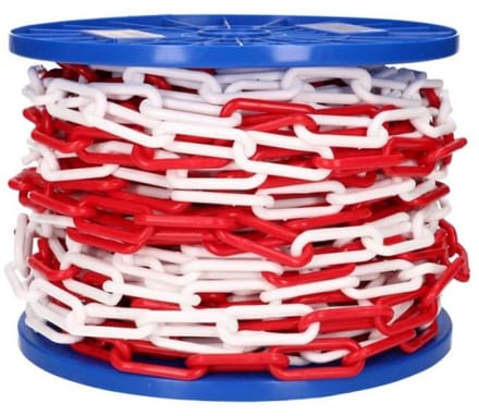 Kunststofketting / afzetkoord rood/wit 6mm 30meter