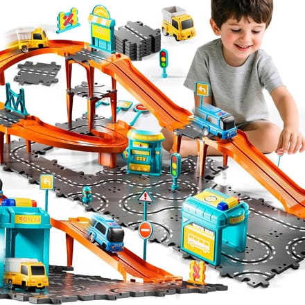 Puzzel Racer Kinderbaan - Autobaan Puzzel - Spelen en Leren - Meer dan 60 Stukjes - 30 cm - Multicolor