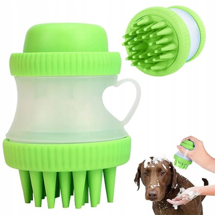 Siliconen Hondenkatten Borstel met Zeepdispenser - Groen