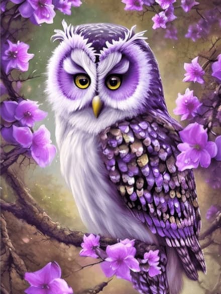Diamond painting Uil bloemen 30x40cm vierkante steentjes