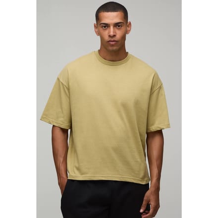 Basic Oversized Boxy T-shirt Met Ronde Hals | Khaki | Size Small