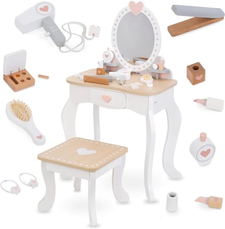 TIM® Make Up Tafel Kind - Kaptafel Kind - Make Up Tafel Kinderen - Natuurlijk hout - 33cm x 33cm x 85cm