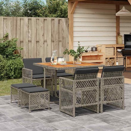 vidaXL - 9-delige - Tuinset - met - kussens - poly - rattan - grijs