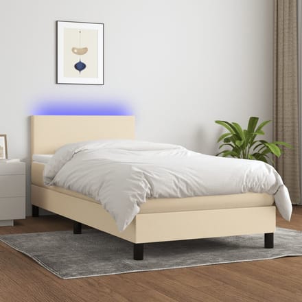 vidaXL - Boxspring - met - matras - en - LED - stof - crèmekleurig - 90x190 - cm