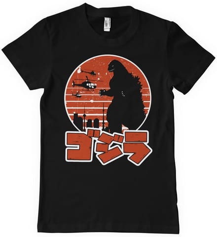 Godzilla T-shirt met Japans logo, zwart