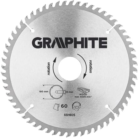 GRAPHITE Cirkelzaagblad 180 mm, 60 tands, Hout
