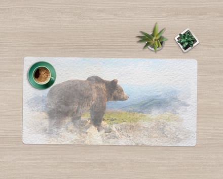 Coloray Bureau Onderlegger - Aquarel Beer Computer Mat - 120 cm x 60 cm - Beige Bureau Onderlegger - Bureau Pad - Bureau Mat - Bureaumat - Onderlegger Bureau