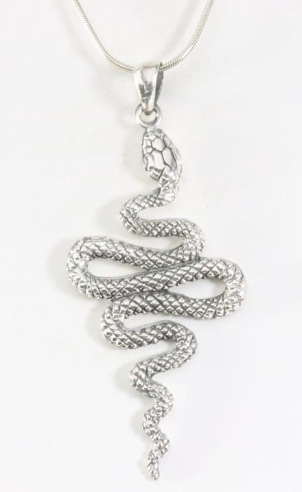 Zilveren slang hanger aan ketting