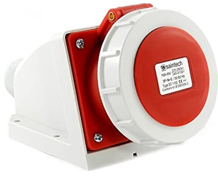 Power Socket 16A 400V IP67 voor Buitengebruik - 5-Pins Wandstopcontact met Scharnierdeksel