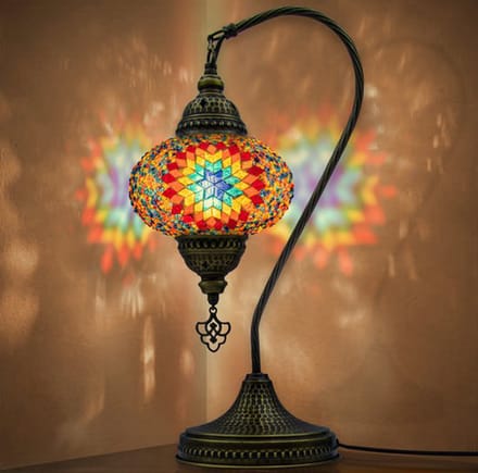Mozaiek Lamp - handgemaakte tafellamp - E14 - dik glas en messing basis - Marokkaanse stijl