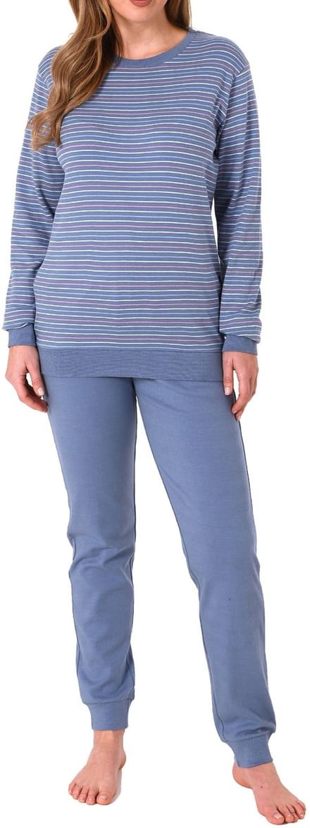 Gemakkelijke interlock damespyjama met manchetten in streepjeslook - 212 201 225