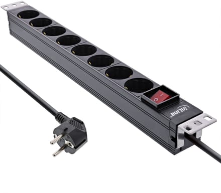 InLine® 19 contactdoos, 8-voudig aardingscontact, met schakelaar, 2m, zwart