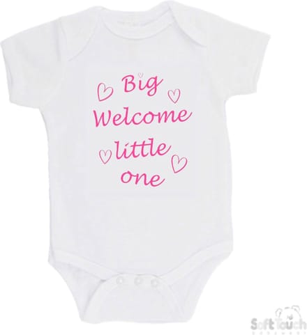 100@ katoenen Romper Big welcome little one Katoen Wit/roze Maat 62/68
