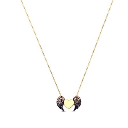 Vleugels en Hart Pendant Hanger met 18k Goud Sier  - Ketting 35cm +5cm