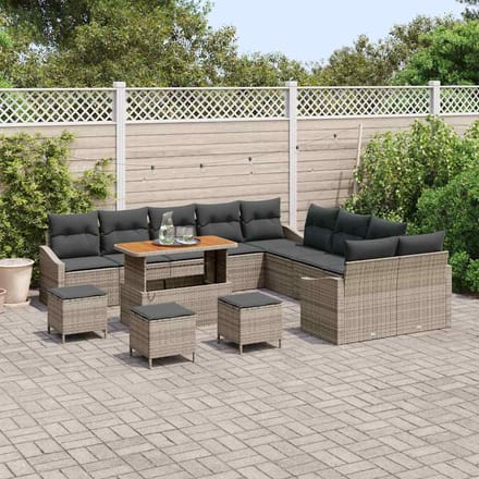 vidaXL - Tuinbank - Set - met - kussen - met - opslag - 13 - pcs - Grijs - Poly - rattan