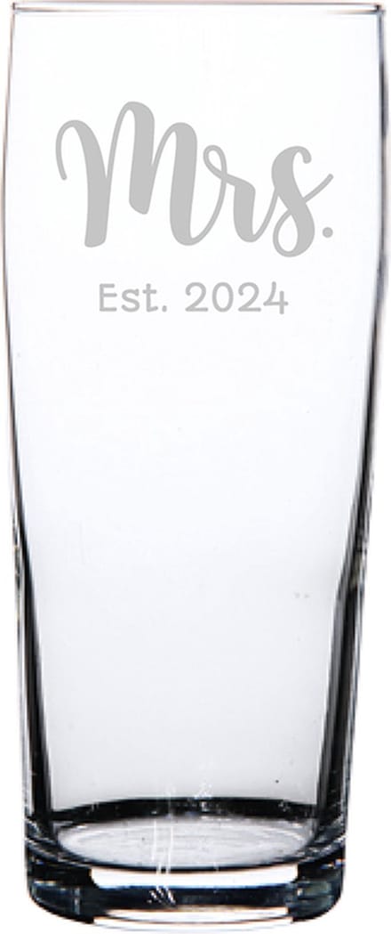 Gegraveerde bierfluitje 19cl Mrs. Est. 2024