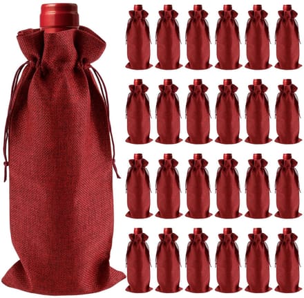 Solidchoice - Set van 24 Rode Jute Wijnzakken met Trekkoord